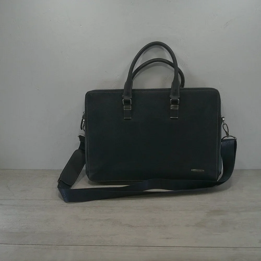 BOSTANTEN Briefcase Leather Laptop Bag Lawyer Business Vintage True Navy Slim